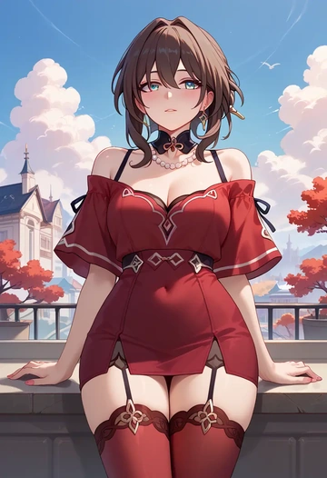 star rail,ruan mei,collar,oversized,Thigh garters  - AI generated anime art